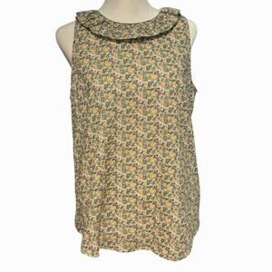 Duffield Lane Size M Tank Top Ruffle Neck Floral Print Cottage Cottagecore